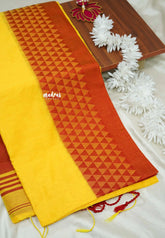 Yellow with red - Trisha - cotton silk with thread border